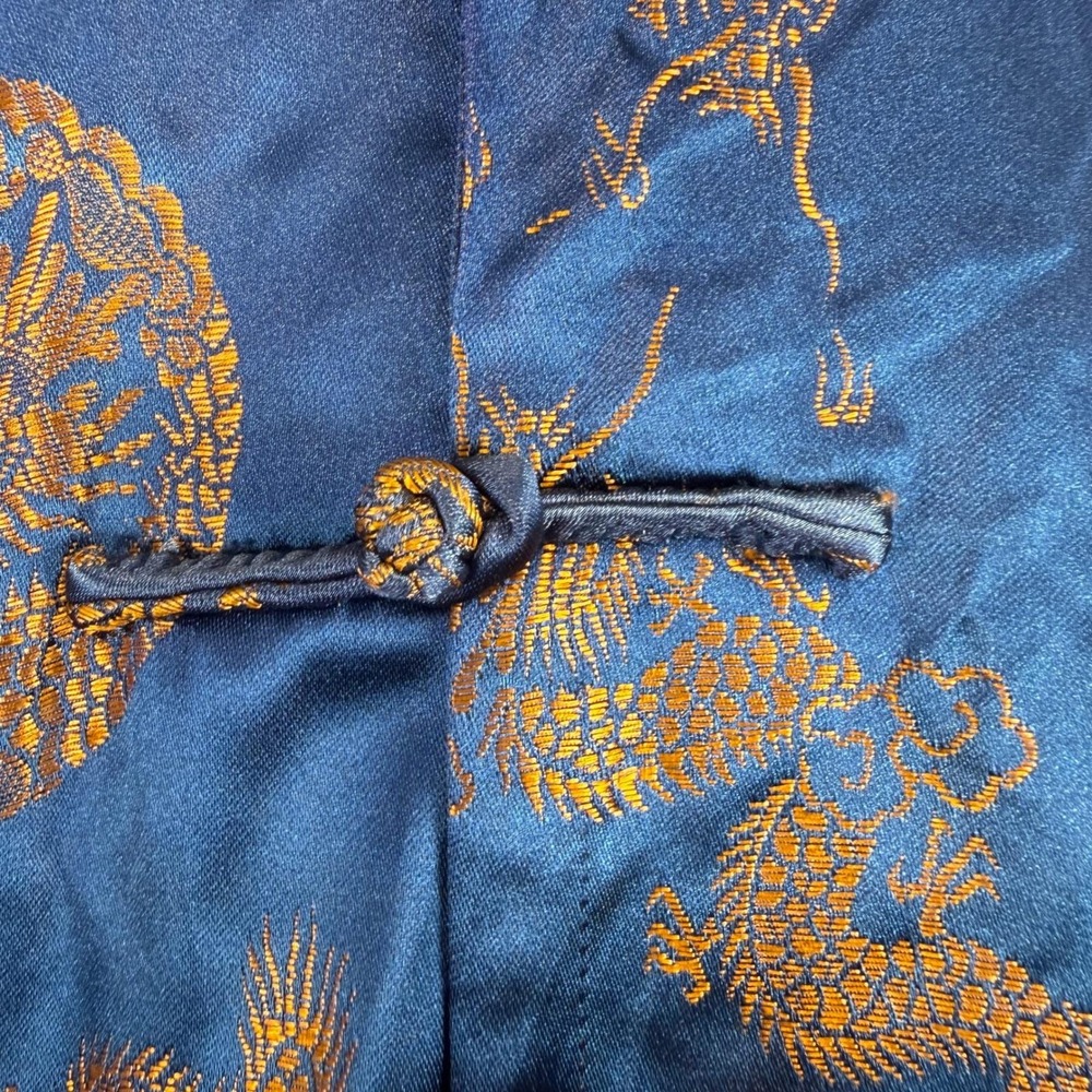 Vintage 1970s Golden Dragon Chinese Brocade Tang Jacket XXL Navy Gold Dragon - Picture 10 of 14